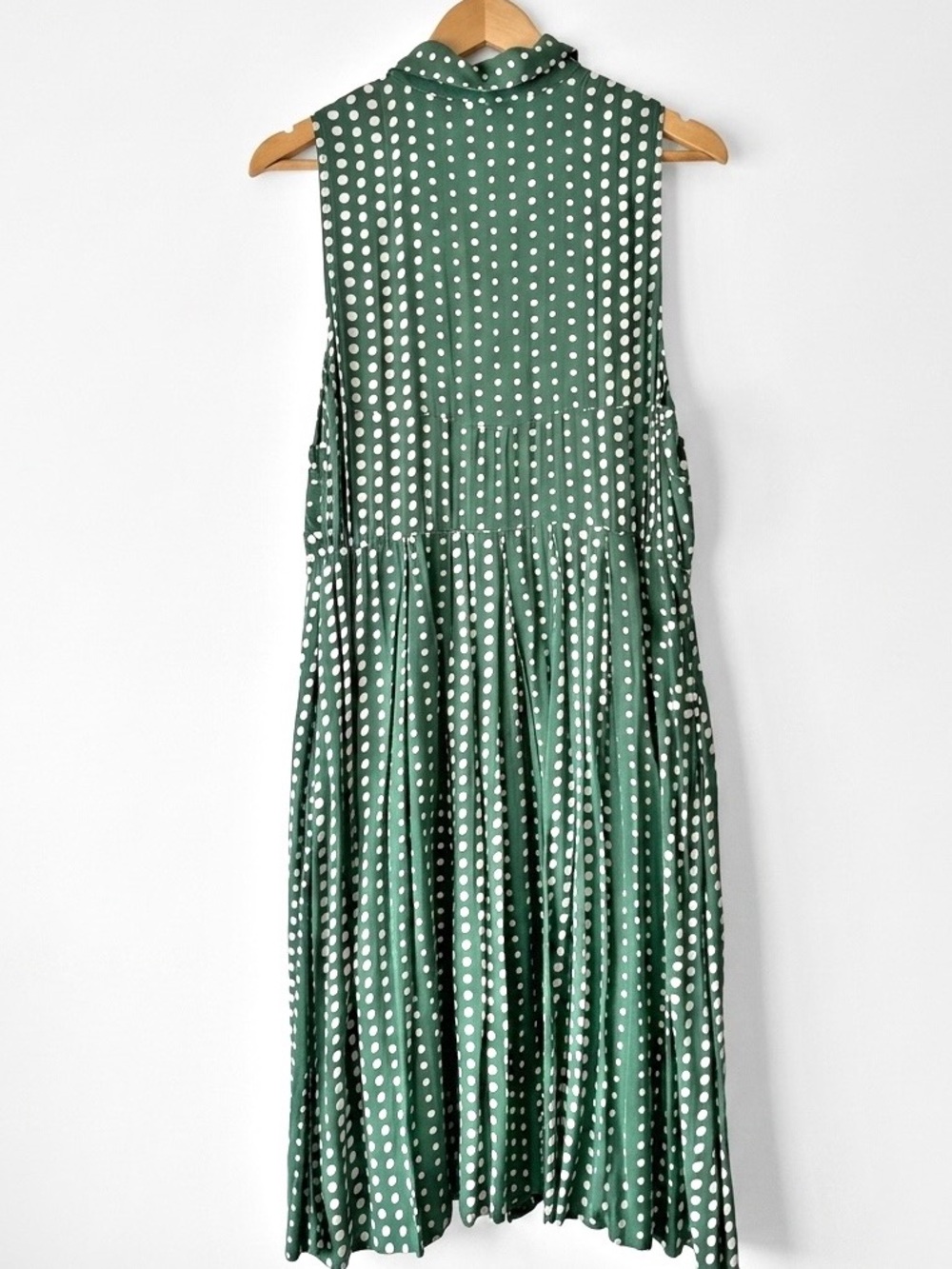 SOLD-Anthropologie 11·1·TYLHO Brynn Shirt Dress With Pockets Green Polka Dot L - Picture 3 of 11